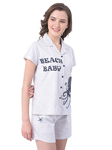 Image of Clovia Women's Print Me Pretty Button Me Up Shirts & Shorts