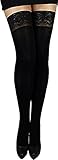 sehr warm und weich Unbekannt Warme weiche halterlose Strümpfe blickdicht 200 den mit Spitzenabschluß und Silikonstreifen für Winter (XXXL, schwarz)