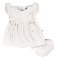 Gerber Baby Girls Cotton Dress and Diaper Cover Set, Ivory, 6-9 Months