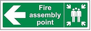 VSafety Fire Assembly Point Arrow Left Sign - Landscape - 300mm x 100mm - 2mm Rigid Plastic