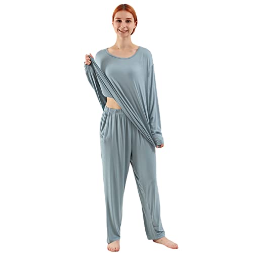 amropi Conjunto de Pijamas Mujer Mangas Larga Camiseta y Pantalon Largo 2 Piezas Talla Grande Azul,4XL
