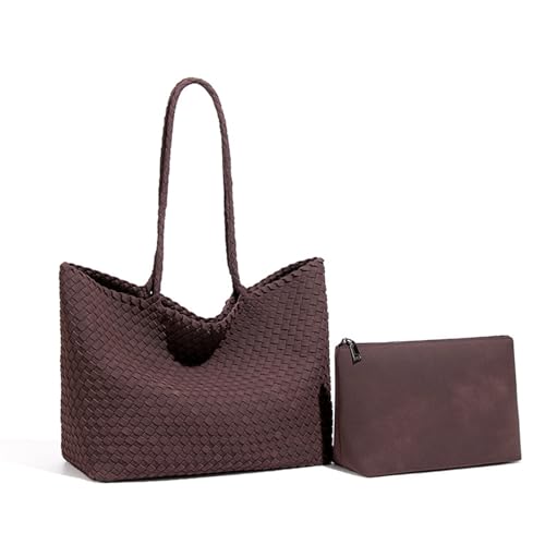 Bolso Tote tejido de gamuza para mujer con pouch