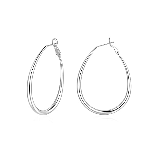 Oval Hoop Earrings - Gold Teardrop Hoops or Silver Hoop Earrings for Women, 14k Gold Hoop Earrings & 925 Sterling Silver Earrings - Hypoallergenic & Lightweight