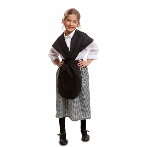 My Other Me - Disfraz para niña de Castañera con pañuelo, camisa y falda con delantal en blanco y negro talla 3-4 años. Perfecto para una auténtica vendimia otoñal