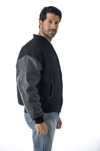 REED EST. 1950 Men’s Premium Varsity Jacket – Made in USA Wool Body with Leather Sleeves, Relaxed Fit, Quilted Lining3