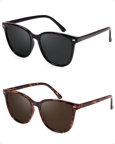 Image of FIMILU 2 Packs Sunglasses for Women Polarized UV400 Protection Lens Big Frame Fashion Glasses Trendy Stylish Shade
