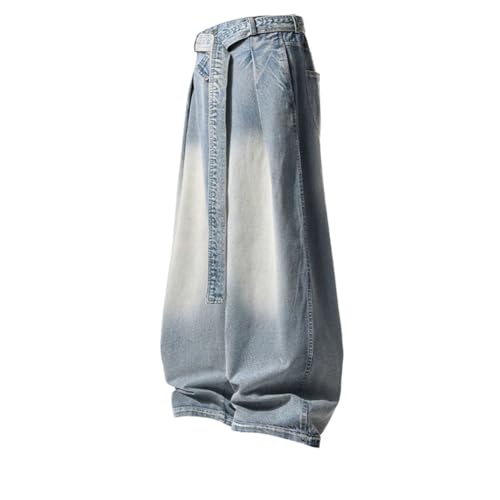Men's Frayed Machete Jeans, High Street, American Flutter Design, Straight Wide Leg Denim Pants3