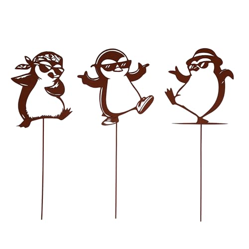 UNUS Gartenstecker Pinguine, Lustige Gartendeko aus Metall in...