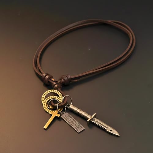 Image of THE MEN THING KNIGHT SILVER SWORD - 2.5-Inch Pure Stainless Steel Pendant with Adjustable Leather Rope for Men & Boys