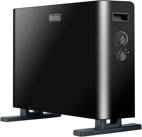 Black+Decker – Convector con ventilación BXCSH2000E de 2000W con elegante diseño en acabados negros. Termostato integrado, 2 potencias con y sin ventilación. Apagado de seguridad, Analógico
