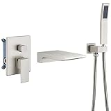 DASAN Waterfall Tub Filler Faucet Wall Mount with Hand Shower, Modern Wall Mounted Bathtub Faucet Br