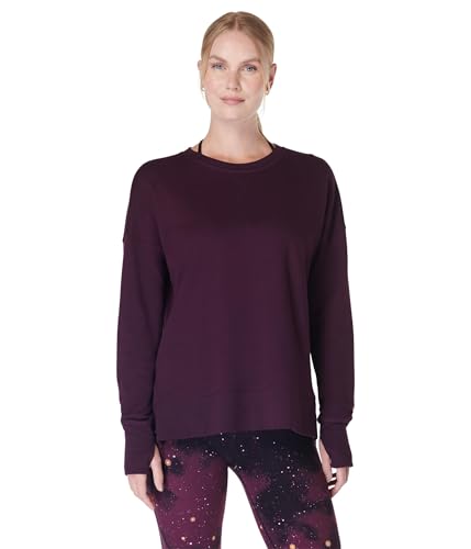 Sweaty Betty Women's After Class Longline Crewneck With Side Slit Sweatshirt, Midnight Cherry Purple, Small
