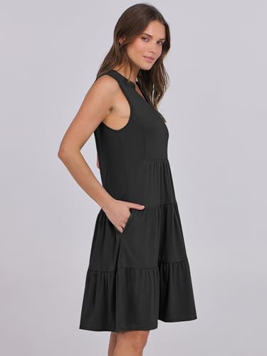 ANRABESS Womens Mini Dresses Sleeveless V Neck Tiered Swing Going Out Beach Vacation Sundress 2025 Summer Casual Outfits Black Medium - Image 3
