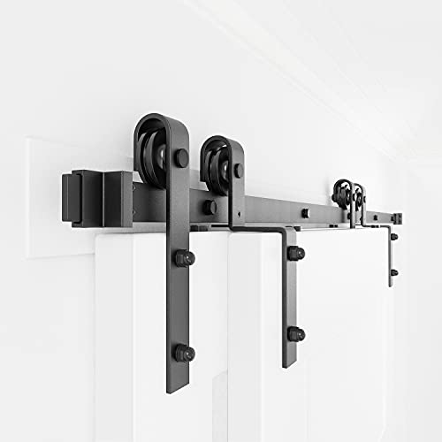 WINSOON 6FT Single Track Bypass Barn Door Hardware Double Doors Kit, Heavy Duty Sliding One Track Antique Roller for Cabinet Closet Fit Double 36