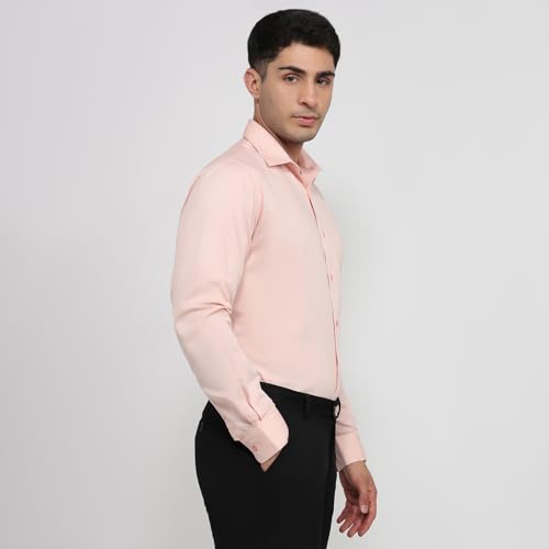 Image of Raymond Men Slim Fit Solid Pattern Pure Cotton Semi Cutaway Collar Full Sleeve Formal Shirt