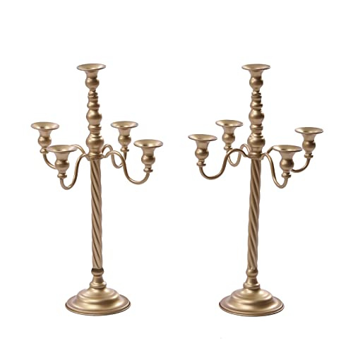 20inch Gold Candelabra, 2Pcs Tall Candlestick for Candle and Floral, 5 Head Metal Candle Holders Table Centerpiece for Wedding Party Event Room