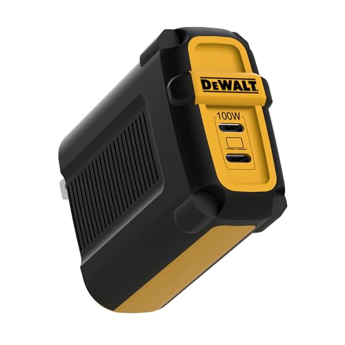 DEWALT 100W USB C Charger Block(GaN), 2 Port Fast Compact Wall Charger for MacBook Pro, MacBook Air, Google Pixelbook, ThinkPad, Dell XPS, iPad Pro, Galaxy S22/S20, iPhone 15/14/Pro, and More