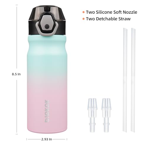 Image of BJPKPK 18 oz Water Bottle with Straw & Handle, Insulated Stainless Flask | Leak Proof Locking Lid, Thermal, Double Wall Vacuum, Keeps Hot /Cold, BPA Free, Dishwasher Safe, Travel & Sports, Bubble Gum