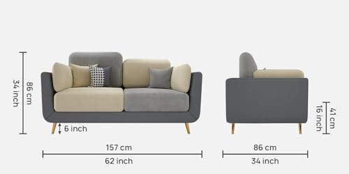 Image of Velvet Contemperory 2 Seater Sofa Couch with Cushion Chaise Lounge Sectional Perfect for Living Room & Bedroom Guests Home & Office (2 Seater Sofa Grey & Beige)