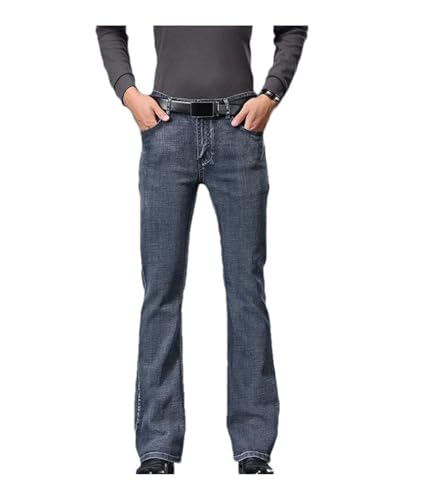 Mens Slim Straight Leg Flared Jeans Vintage Distressed Button Fly Pockets Denim Pant Trousers