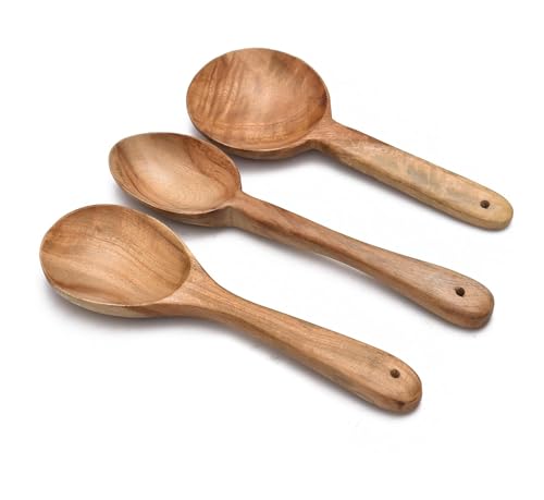 Image of Sanjeev Kapoor by OGGN Handmade Wooden Spoon Spatula Set of 3, Neem Wood Spoons N Spatulas Combo, Non-Sticky Ladles, Palta, Turner, Pasta Serving Spoon for Flipping, Frying, Serving Food (Pack of 3)