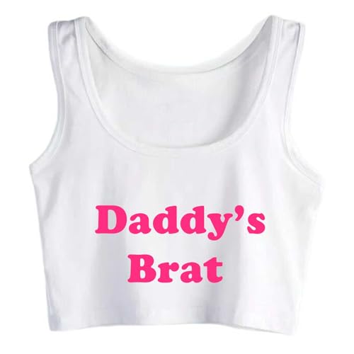 Gwdqone Daddy's Brat Cotton Crop Top Humorous Naughty Tank Tops Girl's Funny Sports White