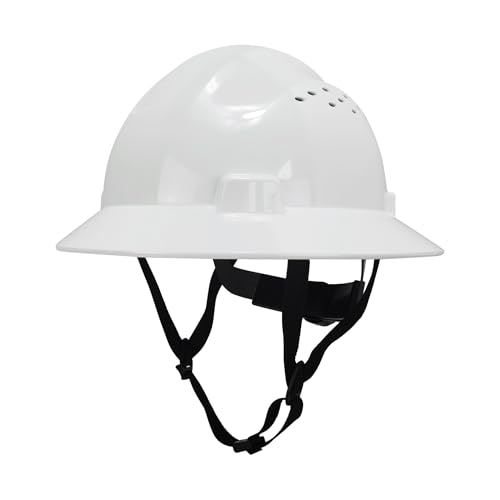 Land Helmets ShieldPro Full Brim Safety Helmet - Type I Class C Vented with 4 Point Suspension - OSHA & ANSI Compliant Construction Helmet - White