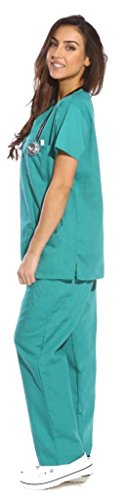 Image of Just Love Women's Medical Scrubs Set, 6-Pocket V-Neck Top & Cargo Pants, Cotton Blend Nursing Uniform