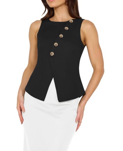 Vest Tops for Women Casual Crewneck Button Down Waistcoat Sleeveless Business Office Work Blazer Suit Vests2