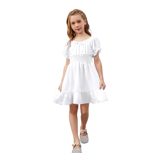 QPANCY Girls Summer Floral Dress Kids Puff Short Sleeve Swing Casual Dress