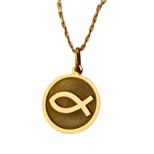 Collier poisson Ichthus en argent sterling plaqué or | Pendentif gravé 24 mm