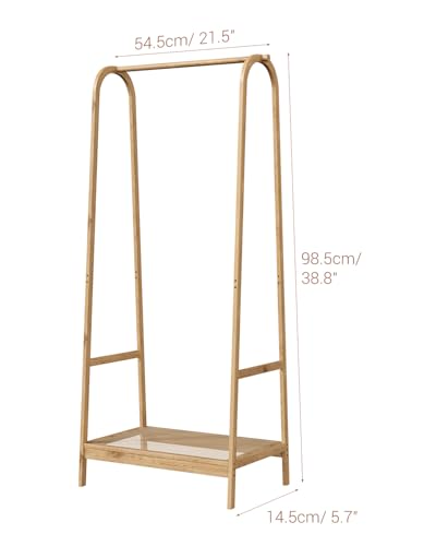 Clothing Rack with Storage Shelf, Bamboo Freestanding Garment Rack for Bedroom, Balcony, Clothes Store, Clothing Storage Organizer, Heavy Duty Clothes Rack for Hanging Clothes, Coats, Skirts, Shoes