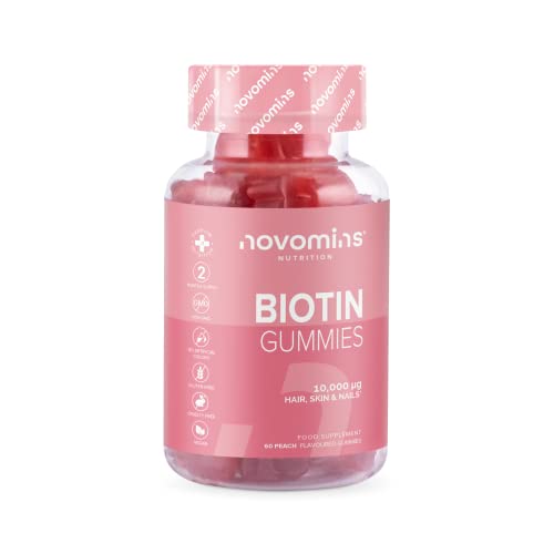 Novomins Gummies à la Biotine – 10,000 mcg – 2 Mois d Approvisionnement – Gummies Cheveux Vitamines à Mâcher pour la Croissance des Cheveux – Végétaliens – Supplément Alimentaire pour les Cheveux