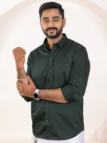 Image of RAMRAJ COTTON Men Premium Cotton Full Sleeves Shirt and Fancy Border Dhoti Set Luxe Set
