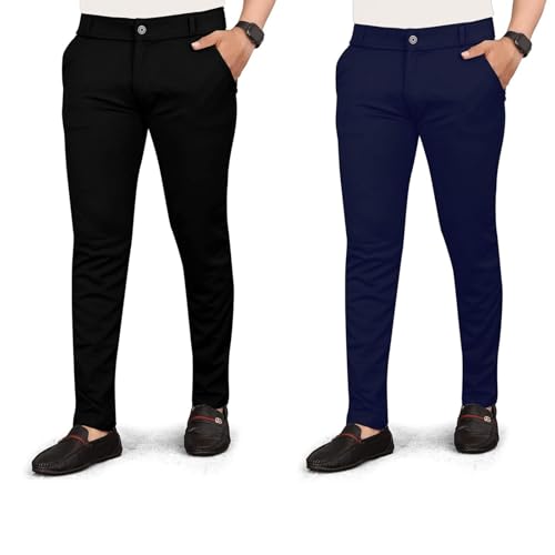 Image of Men's Slim Fit Formal Trousers, Cotton Blend Stretchable Office Wear Pants, Pants Combo