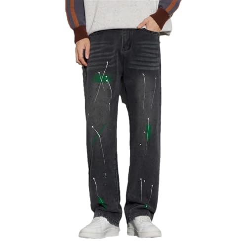 Men Vintage Jeans with Pockets Distressed Pants Street Loose Straight Denim Trousers