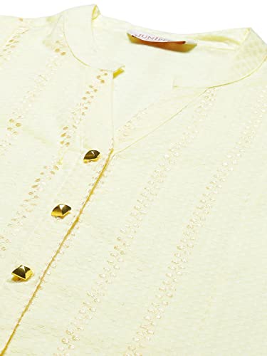 Image of Juniper Yellow Cotton Dobby Printed A-Line Kurta with Mask