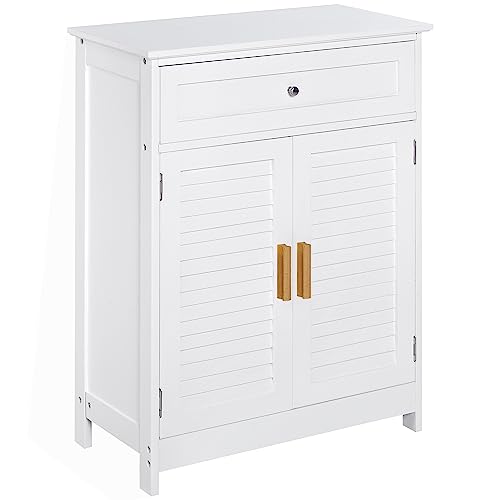 kleankin Bathroom Floor Cabinet, Freestanding Storage Cabinet with Double Doors and Drawer, White