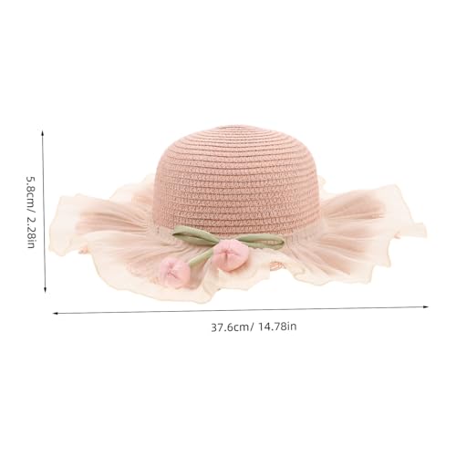 Girl Summer Straw Sun Hat Adjustable Wide Brim Beach Cap for Sun Protection Breathable Bucket Hat for Outdoor Fun Pink2