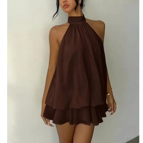 Robe d'été en mousseline plissée à volants et dos nu ajustable - 4