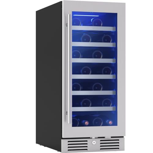 Zephyr Presrv 15" Wine Fridge Single Zone Under Counter - Countertop Mini Wine Cooler Cellars Small Cabinet Wine Refrigerator Home Bar Chiller Freestanding with French Glass Door - 27 Bottles 750ml