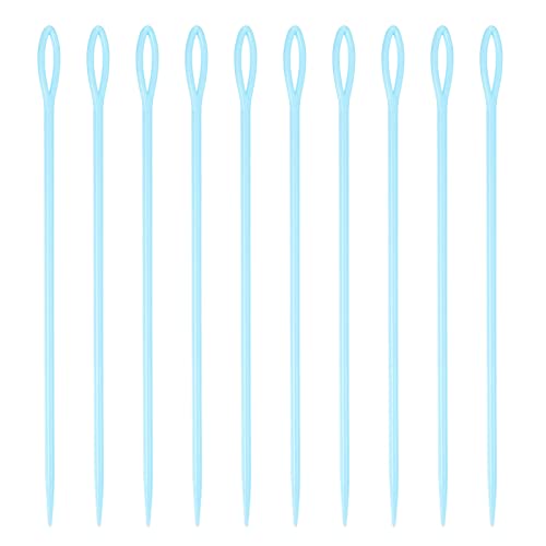 Image of HARFINGTON 20pcs Plastic Sewing Needles, 15cm Length Large Eye Blunt Needles Learning Needles for Sewing Handmade Crafts DIY Notions Stitching, Blue