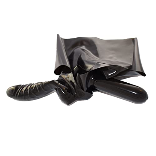 Rubberfashion Latex Slip mit Penishülle - Kurze sexy Rubber Pants und Anal Kondom - Latexhose für Herren schwarz 0.4mm M