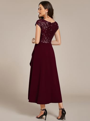Image of Ever-Pretty Women's Elegant V Neck Sequin Short Sleeve Hi-Lo Tea Length Evening Gowns 02325