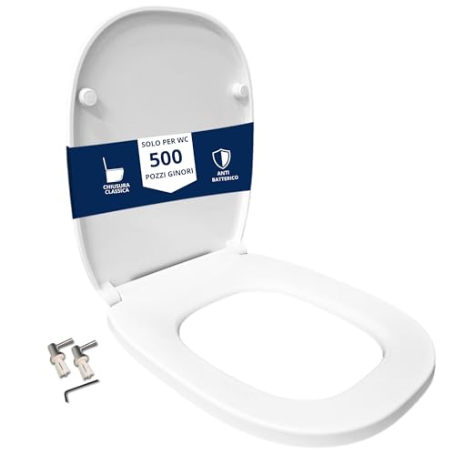 HYDRO HOME WC-Sitz kompatibel mit Pozzi Ginori 500, antibakterieller Duroplast-WC-Sitz, WC-Sitz mit Scharnieren, Befestigung von oben, klassischer Verschluss, schnelle Montage, Weiß