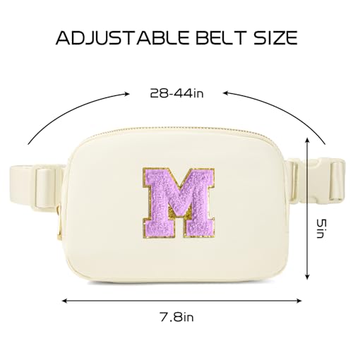 Image of Gitus Gifts for 8 9 10 11 12 Year Old Girls Belt Bag Fanny Pack Crossbody Bags with Initial Letter Patch Cute Stuff Birthday Gifts for Teen Girls Women Personalized Trend Stuff (Ivory-M)