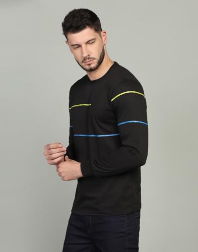 Image of INKKR Striped Men's Round Neck Black Full Sleeve T-Shirt