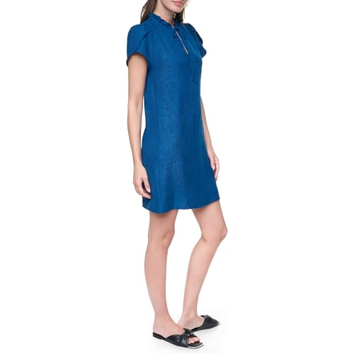Image of DKNY Women's Front Tie Ruffle Neckline Trapeze Dress
