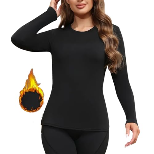 Nakloe - Camiseta termica Mujer - Camiseta Interior termica - Elastica y Afelpada (FR/ES, Letras, M, L, Regular, Regular, Negra)