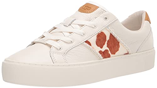 UGG Women s DINALE Cow Print Sneaker, White MESA Sand, 6